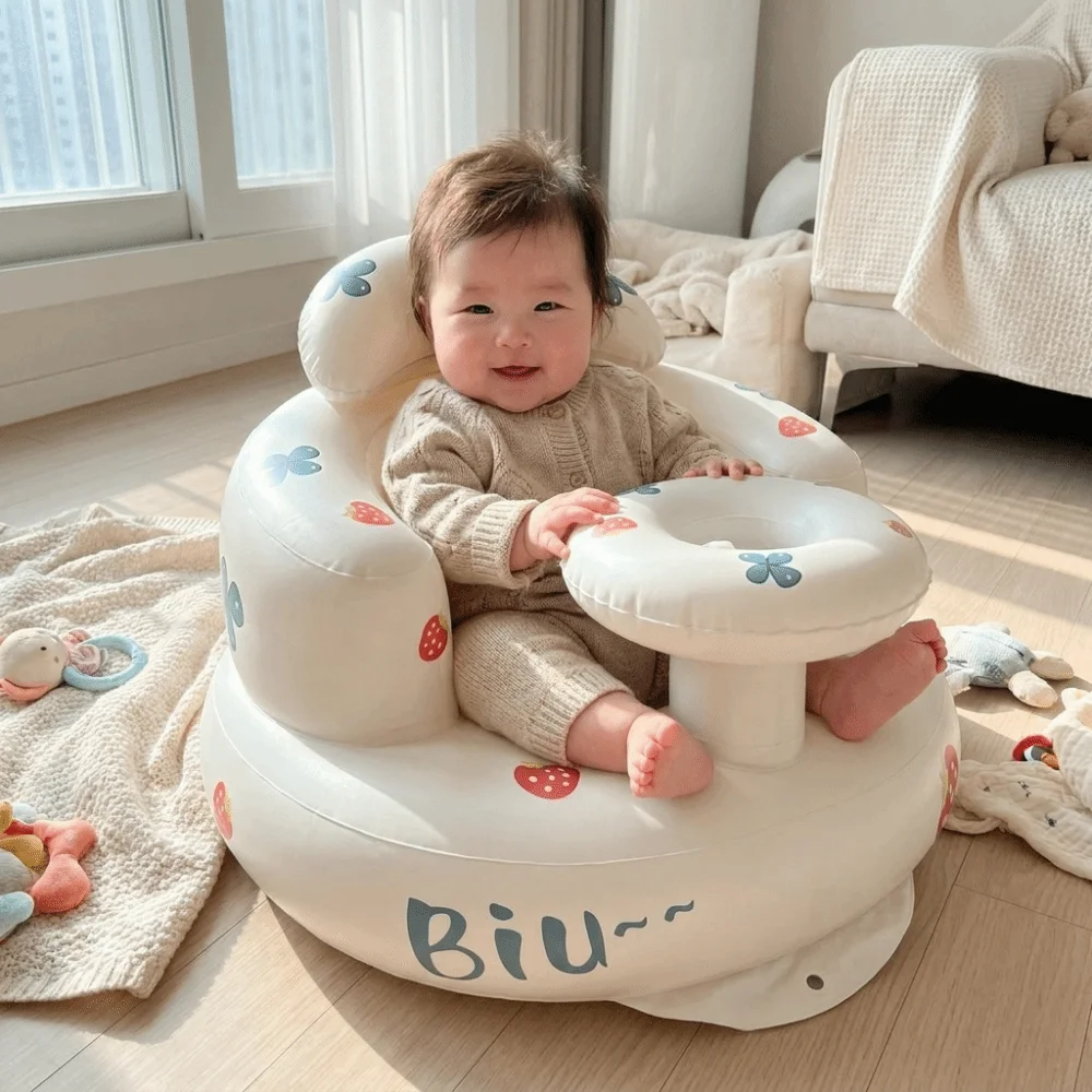 Detachable Tray Inflatable Baby Seat Lightweight Dinosaur Pattern Portable Baby Chair 3-36 Months Built-In Pump Baby Sofa Beach