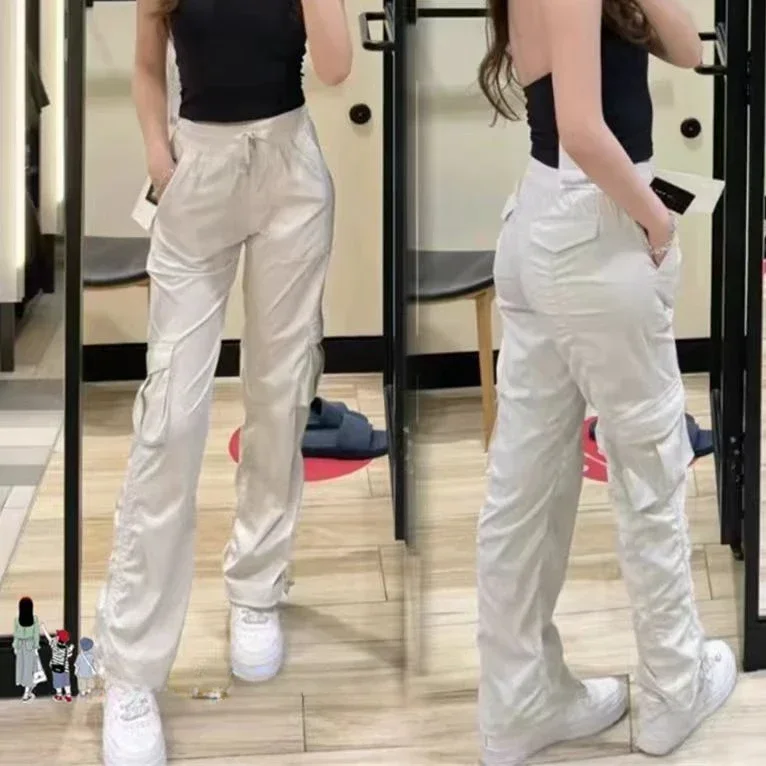 

Solid Color Women Dance Studio Gym loose full length Pants Wide Leg Pants Workout Running Exercise Trousers With Pockets