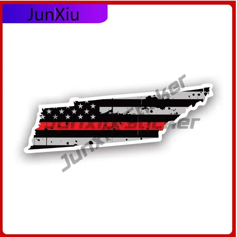 

Distressed Thin Red Line Tennessee State Shaped Subdued Us Flag Sticker Uv Protected Fire Firefighter Safety Tn Car Sticker