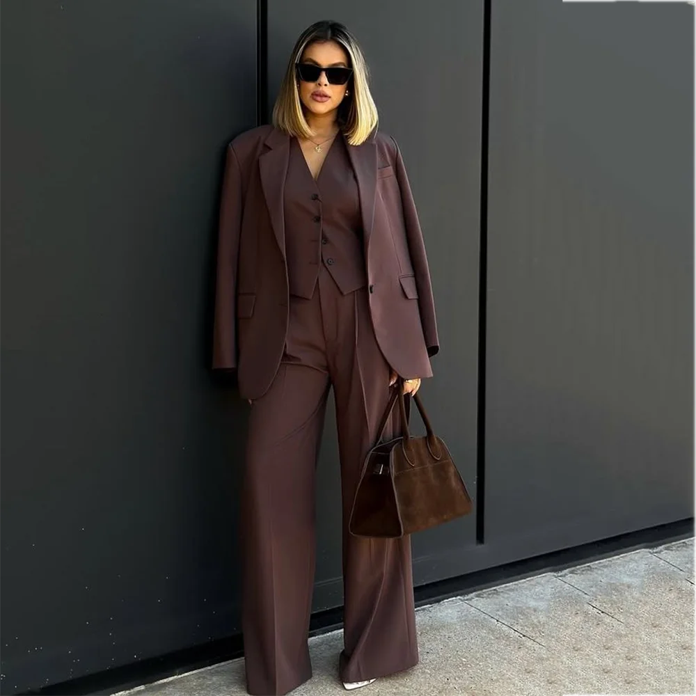 Elegant Women Three Piece Suit Straight Fit Notched Lapel Blazer Outfit Formal Office Wear Fashion Ladies Commute Outfit