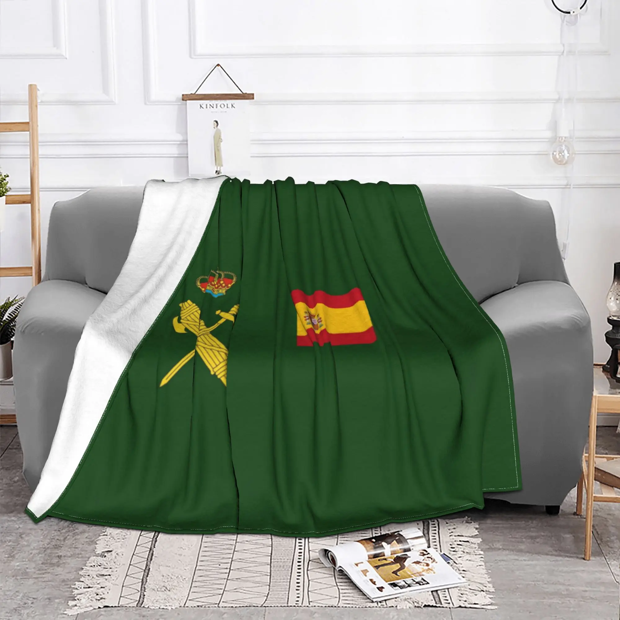 Flag of Spain Plus Emblem Civil Guard Blanket Spanish Wool Funny Soft Throw Blankets for Home  Winter