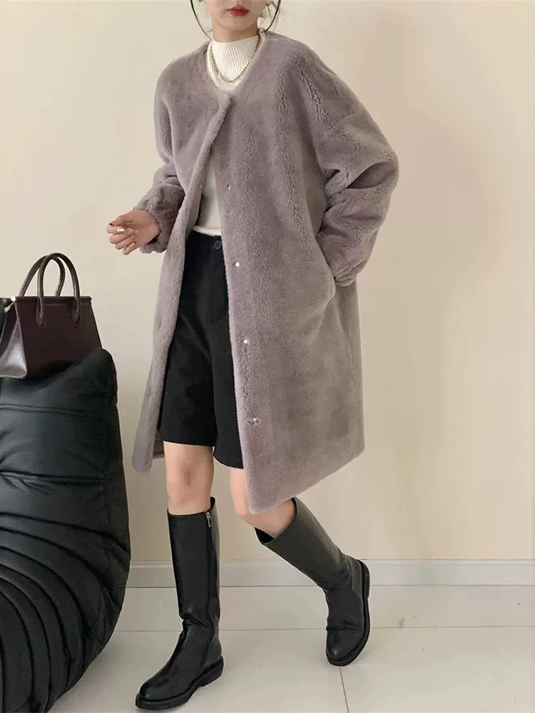 LANMREM Fashion High End Double-sided Cashmere Coat Women\'s O-neck Single Breasted Mid Length Coats 2024 Winter New 2Z2341