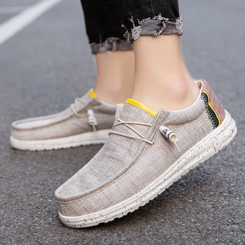 

Men's Minimalist Loafers Unisex Canvas Slip on Shoes - Natural Linen Upper Platform Casual Sneakers for Daily Walking Wear 2025