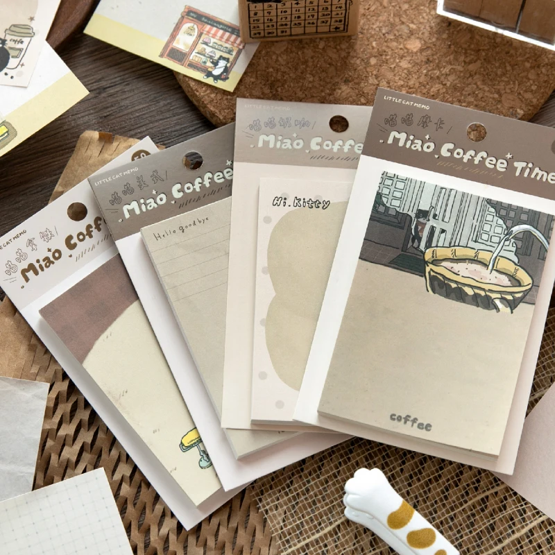 Journal GO 50pcs Cute Sticky Notes Japanese Cat Cartoon Student Notes Material Book Memo Pads School Office Stationery