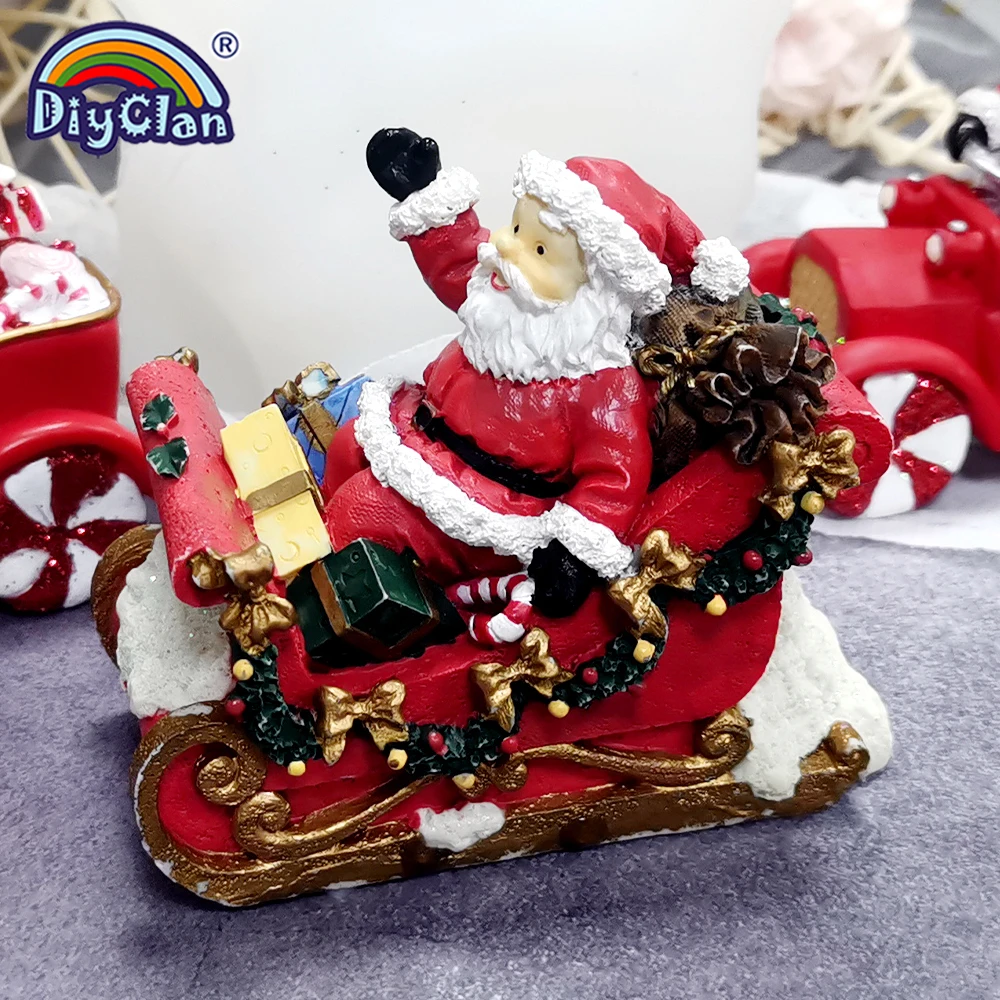 New Santa Claus Sleigh Candle Mold Fondant Cake Decorating Tool DIY Silicone Resin Gypsum Aromatherapy Mould Christmas Decor