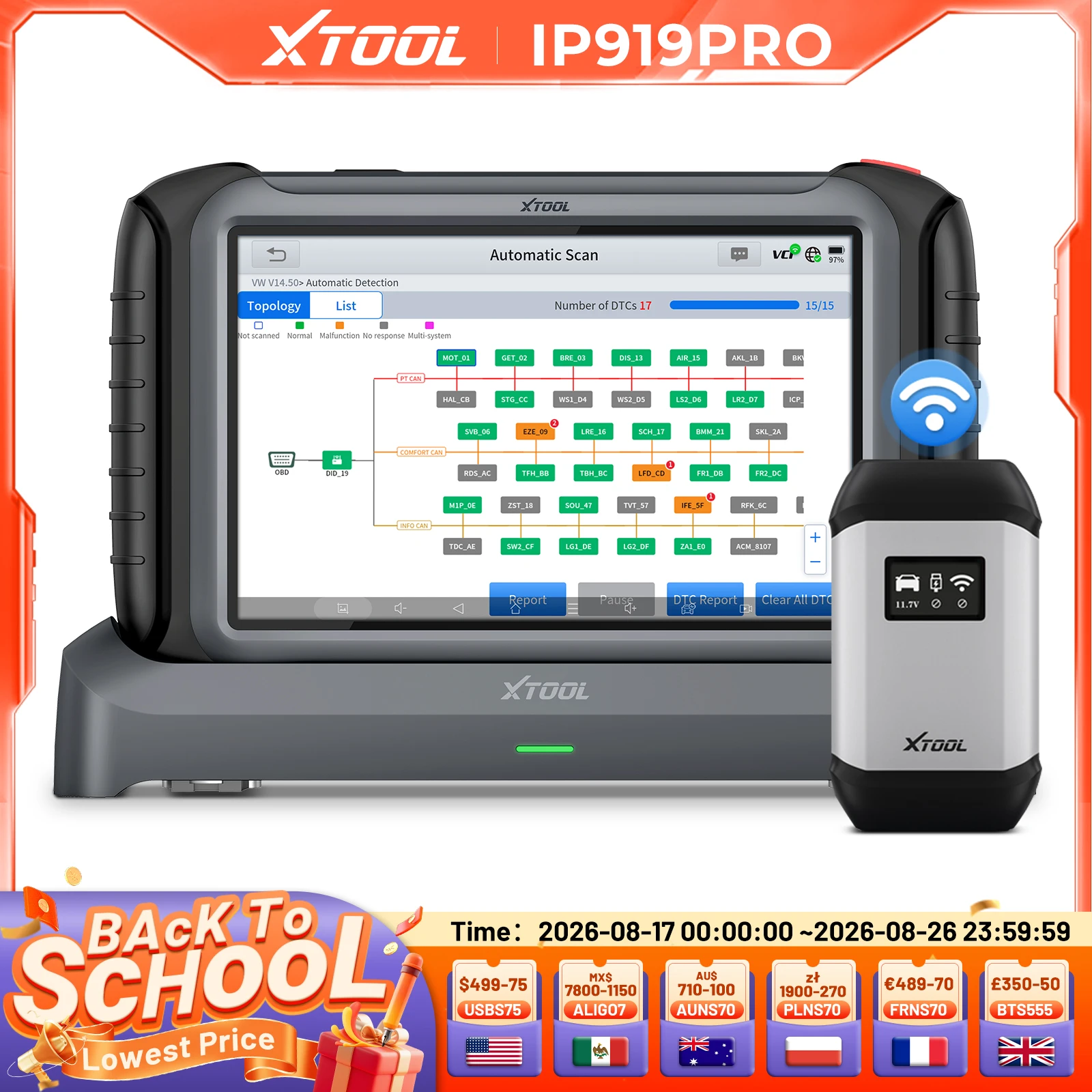 XTOOL INPLUS IP919 Pro Automotive Scanner Key Programmer All System Diagnosis ECU Programmer with 51+Resets CAN FD DOIP FCA