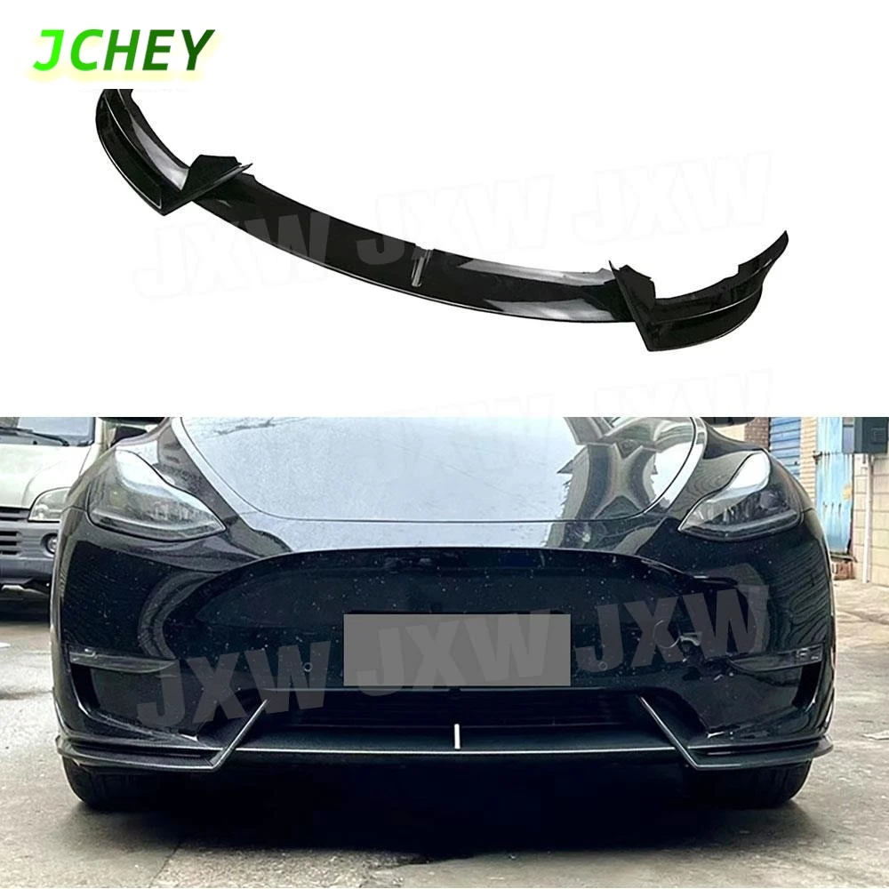 

JCHEY 3 шт./компл. ABS карбоновый вид автомобильный передний бампер спойлер для Tesla Model Y 2018 + глянцевый черный головной бампер спойлер на подбородок
