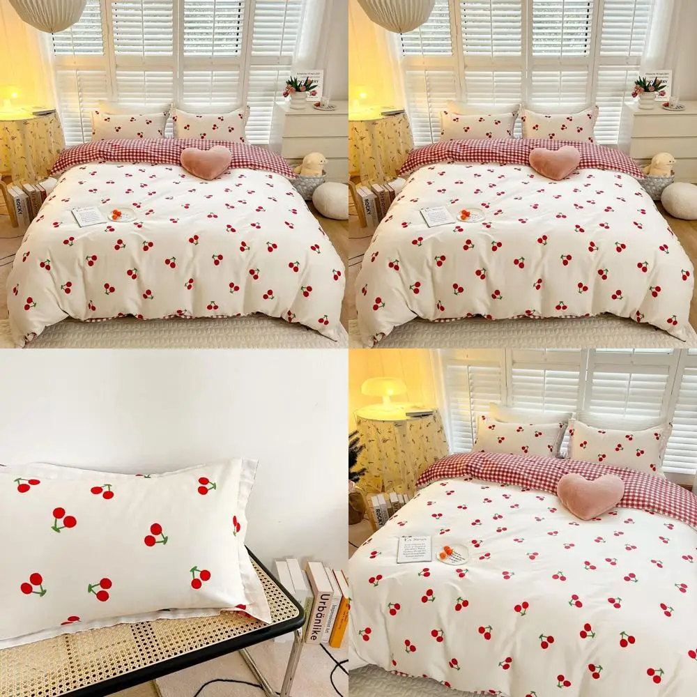 

Комплект хлопкового пододеяльника размера «queen-size» с рисунком красной вишни, полное одеяло и 2 наволочками для детей и подростков