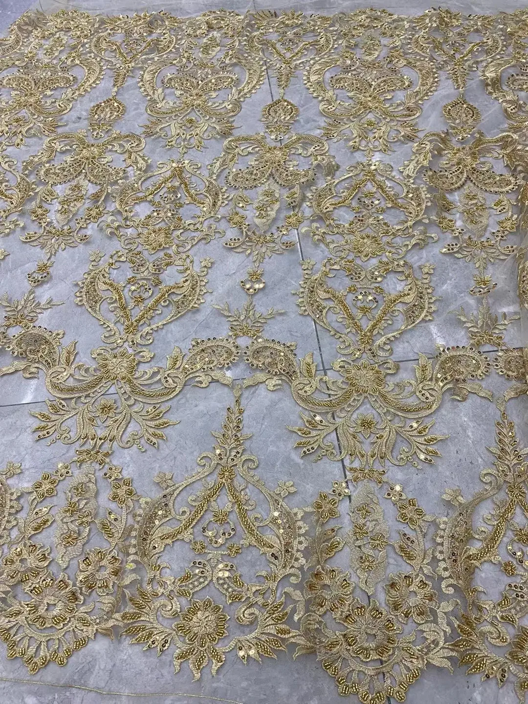 New Arrival  Pearls Embroidery French Mesh ,Beaded African Nigeria Fabric Lace ,Ladies's Dress ,Bride Dress ,Color Customization