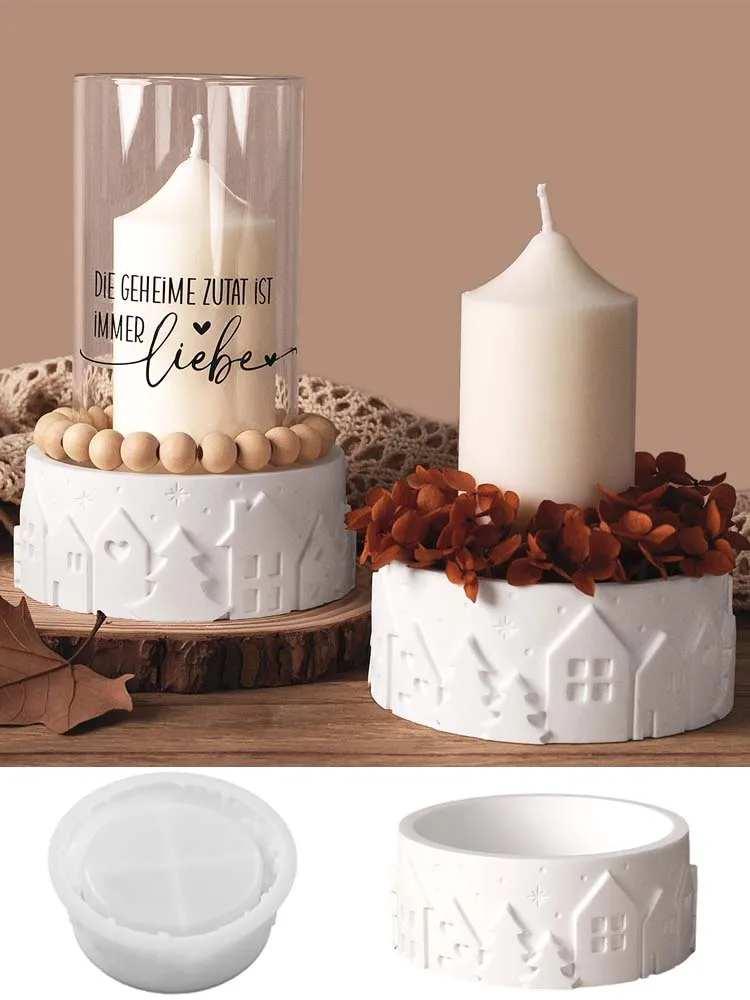 Relief Haus Schüssel Silikon Form DIY Runde Duft Kerze Basis Schmuck Lagerung Box Gips Beton Handwerk Form Home Deco Liefert