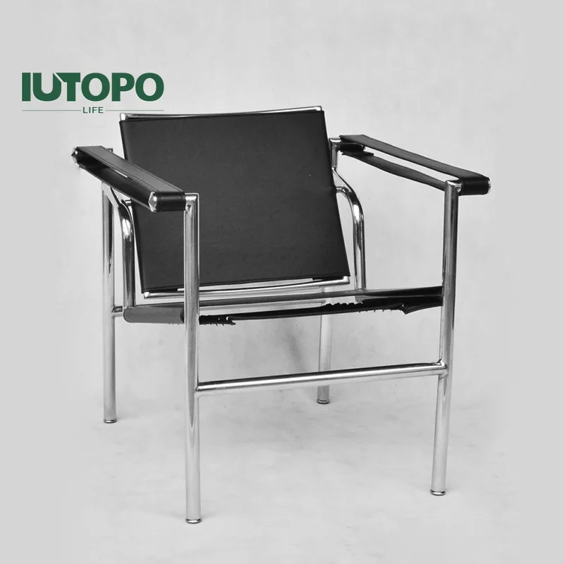 Silla de ocio moderna y sencilla para oficina, asiento de tubo de acero inoxidable, asiento de salón artístico de cuero