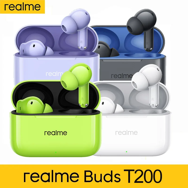 وصول جديد الأصلي Realme Buds T200 سماعات أذن لاسلكية تعمل بالبلوتوث سماعة Hi-Res LDAC