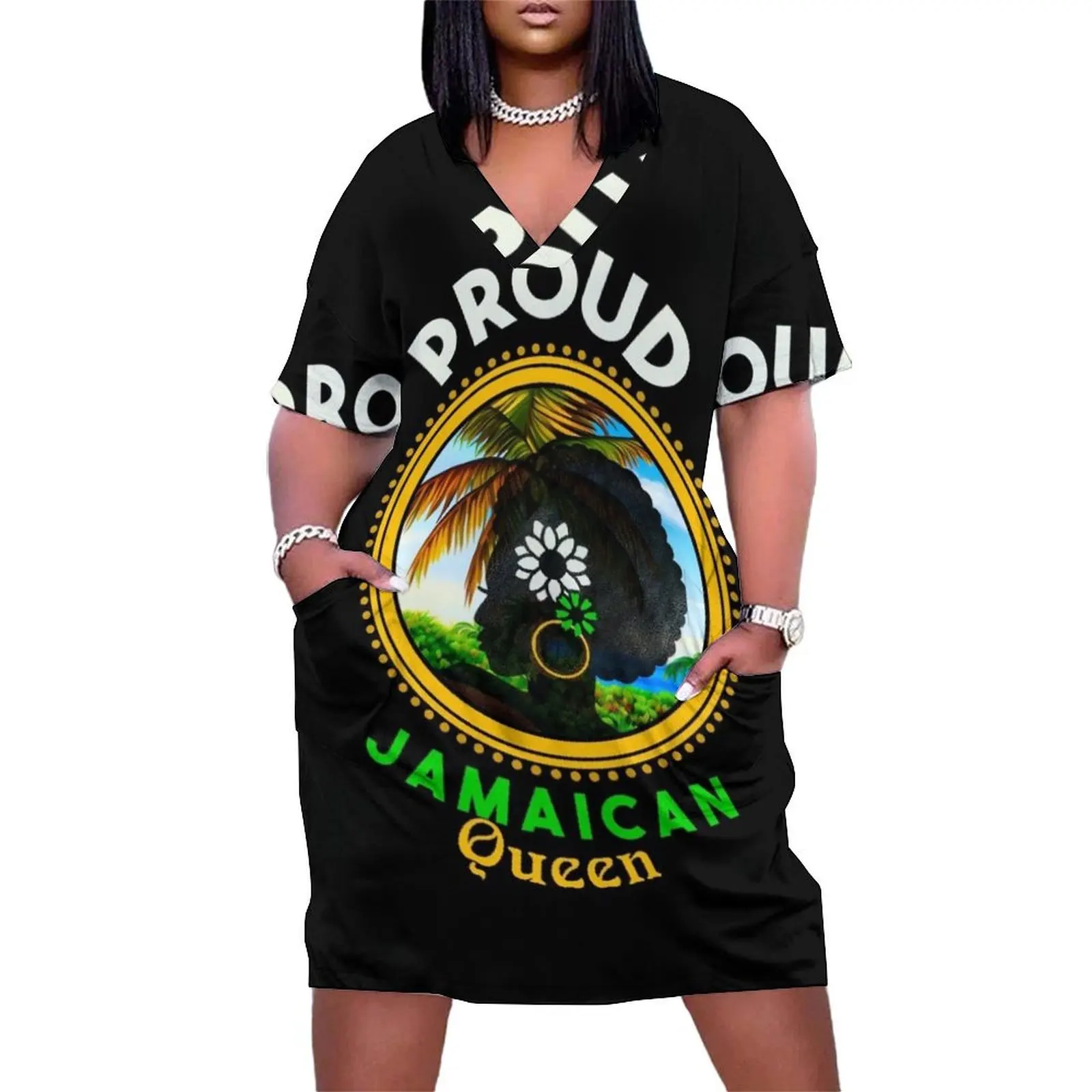 Proud Jamaican Queen Loose Pocket Dress Summer women