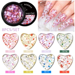 MEET ACROSS 8Pcs/Set Dried Flower Gel Nail Polish Glitter Natural Flower Fairy Series Soak Off UV Gel DIY Painting Nail Art Kit