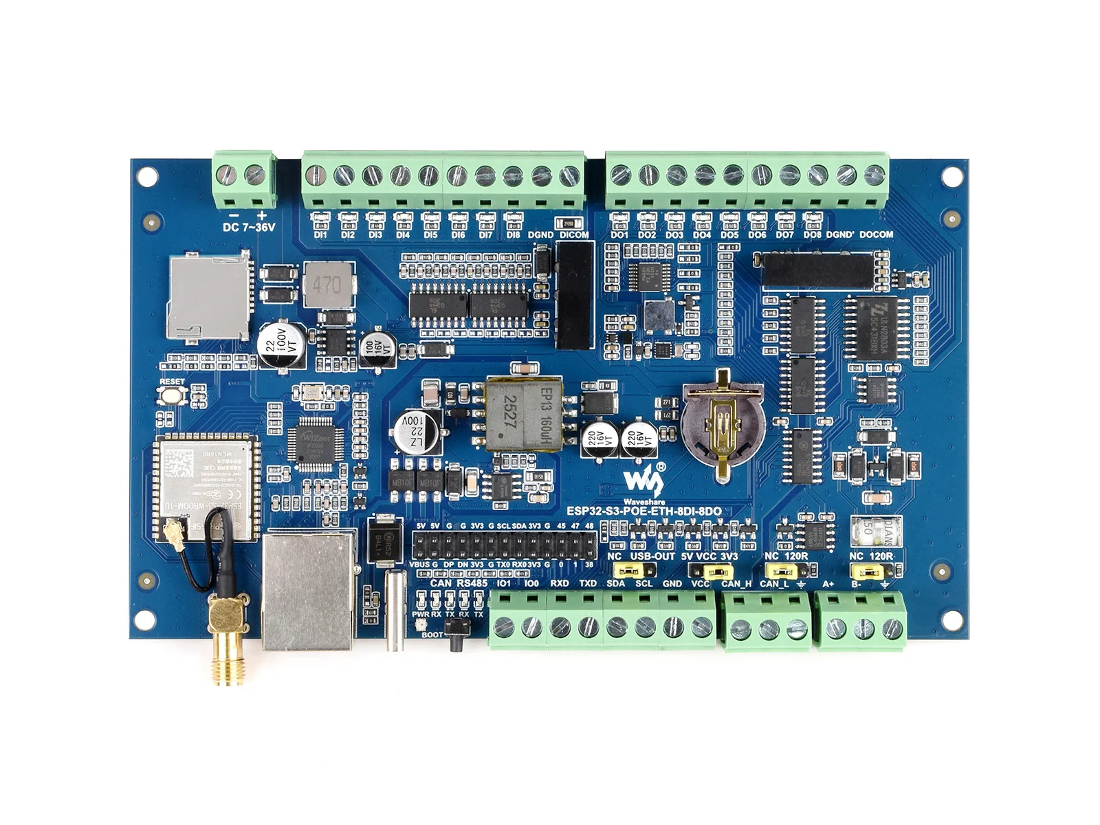 Scheda di controllo industriale ESP32-S3 con ingresso e uscita digitali a 8 canali, processore dual-core Xtensa LX7 a 32 bit integrato, fino a 2