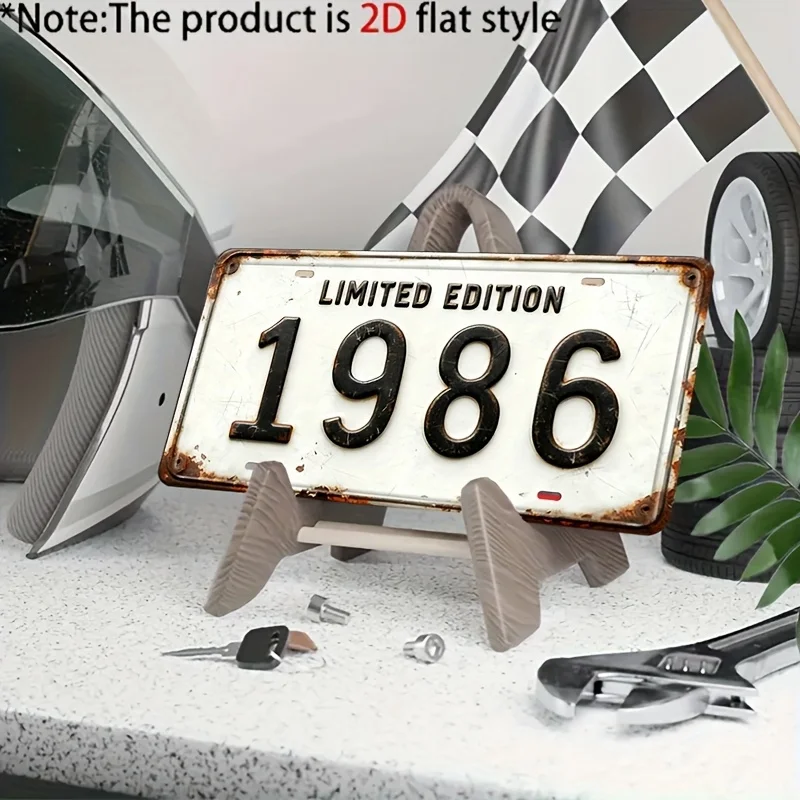 2D Flat 1pc Vintage Limited Edition 1986 Metal Decorative, Rustic Wall Decoration, Ideal for Caves, Garages, Pubs, Homes