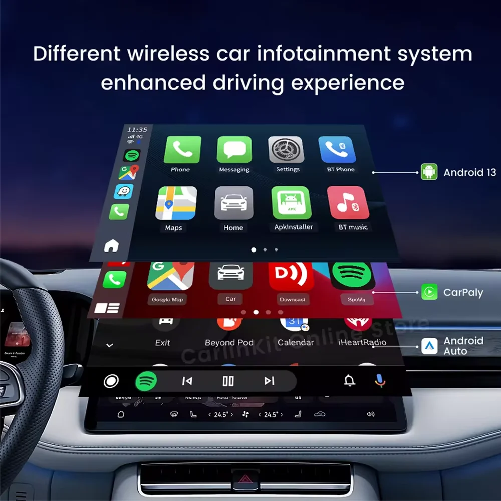 SM6225 Carlinkit ワイヤレスCarPlay Android 13.0 TVボックス Car Play Aiボックス ワイヤレスAndroid Autoアダプター 8+128GB 4GLTE フォルクスワーゲン用