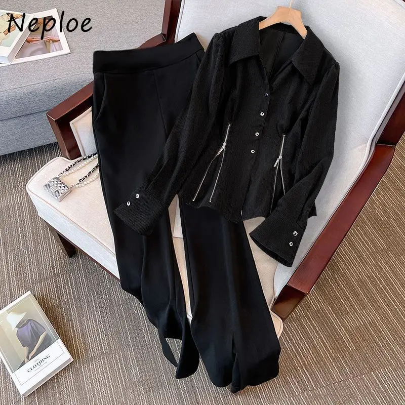 Neploe Temperament Age Reducing Moda Suit Jacket French Style Patchwork Luxury Pants Vent Casual Flare Slim Waist Set Sweatpants