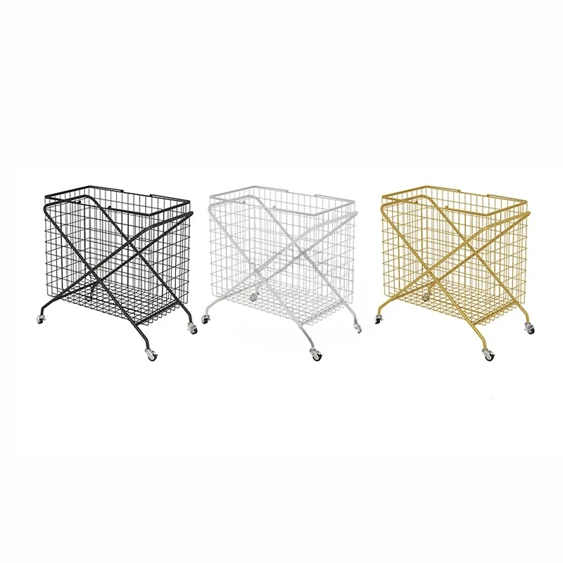 Modern Wrought Iron Laundry Baskets Toy Clothes Storage Basket With Wheels Bathroom Dirty Clothes Basket Household Large