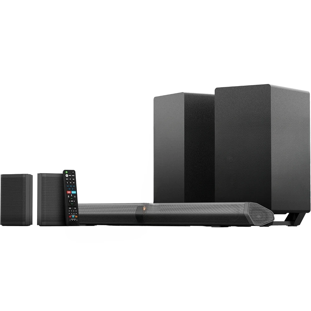 Dolby Atmos/DTS:X Soundbar with Dual 8” Subwoofers (Wireless), 2 Rear Surround Speakers, eARC and SSE Max Technology, black