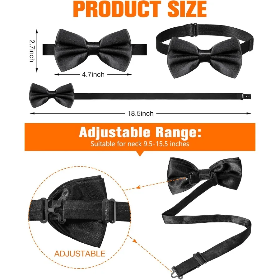 20 Pezzi Papillon da Uomo Formale in Raso Solido Tuxedo Lunghezza Regolabile Papillon PreAbbigliati per la Celebrazione del Matrimonio Perfetto per Gro