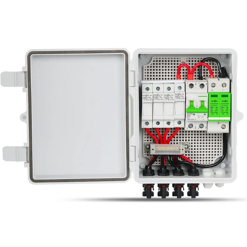 

Solar PV Combiner Box With Lightning Protection 15A 4strings 1000V For Solar Panel 550V DC Circuit Breaker panel solar