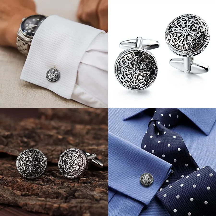 

Cufflinks and Studs for Men-Fashion Men Vintage Enamel Carbon Fiber Tuxedo Shirt Cufflinks and Studs Set for Regular Wedding Business Accessories，antique silver cufflinks
