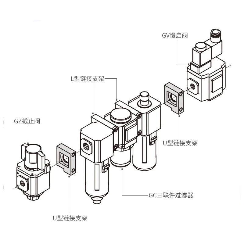 Soporte de conexión de filtro, bloque de distribución de aire GA 200/300/400/600T L U tipo AIRTAC