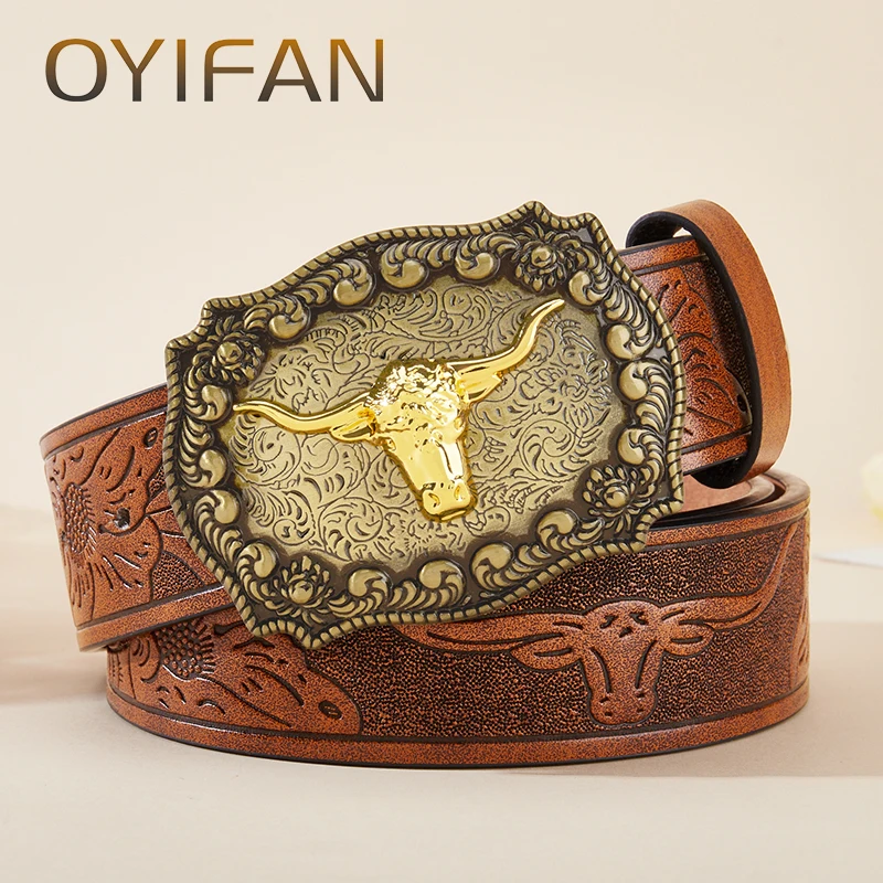 OYIFAN-Cinturón de vaquero tallado para hombre y mujer, cinturón Unisex con hebilla de Pin, 110-130cm