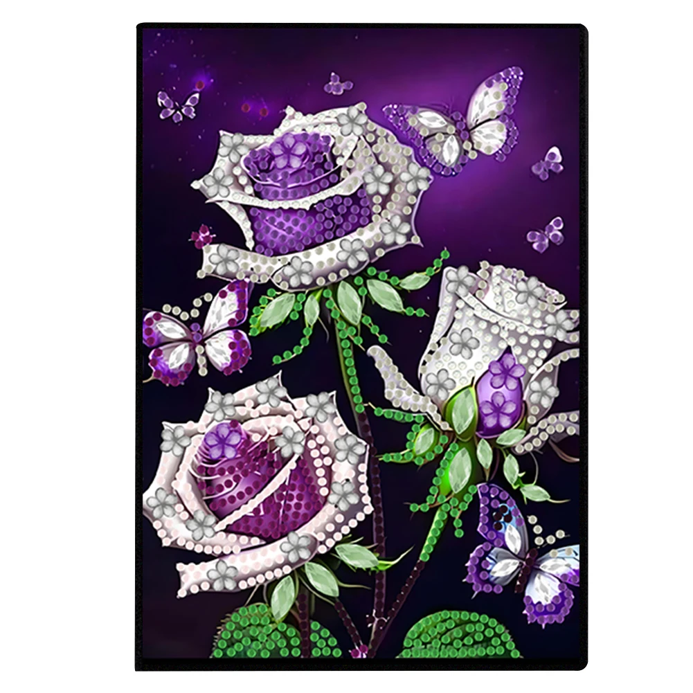 

50 Pages A5 Special Shaped Butterfly Flower DIY Diamond Painting Sketchbook Drill Painting Wireless Strip Diary Book for Adults