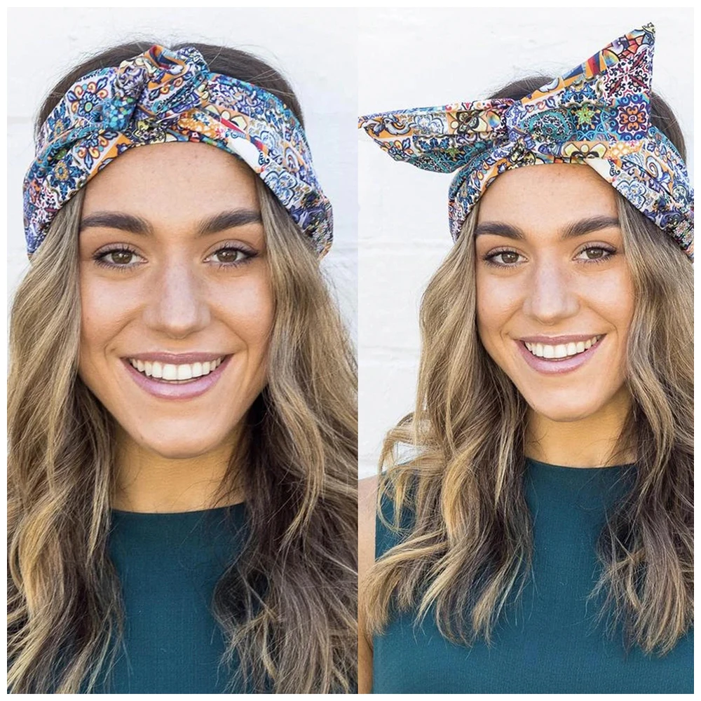 Wide Soft Wrap Wire Headbands Floral Turban Bandana Printing Hairbands Women Head Bands Multi Use Adjustable Hair Accessories