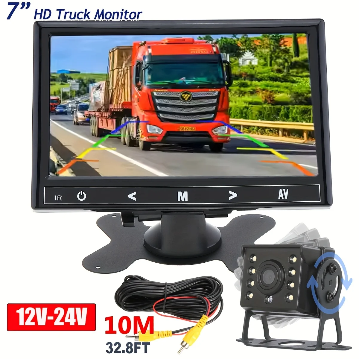 

7-дюймовый сенсорный монитор, комплект запасной камеры для прицепов, вилочных погрузчиков, урожайщиков — 12–24 В с направляющей для парковки, цветным дисплеем