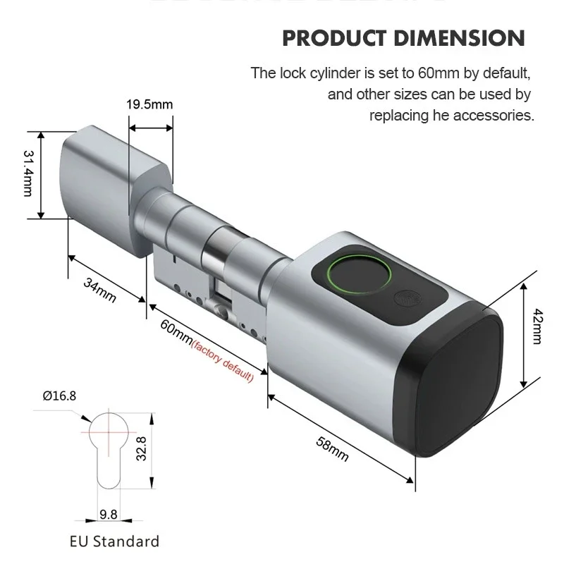 Cerradura electrónica inteligente ajustable, aplicación/contraseña/tarjeta/llave/desbloqueo de huellas dactilares, cerradura de cilindro Digital impermeable para exteriores