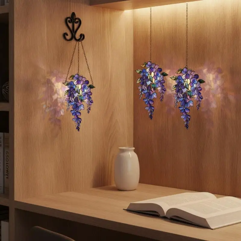 1pcs 2D Acrylic Colored Wisteria Branch Light-Collecting Device Flower Window Pendant Farm Garden Home Decoration Gifts