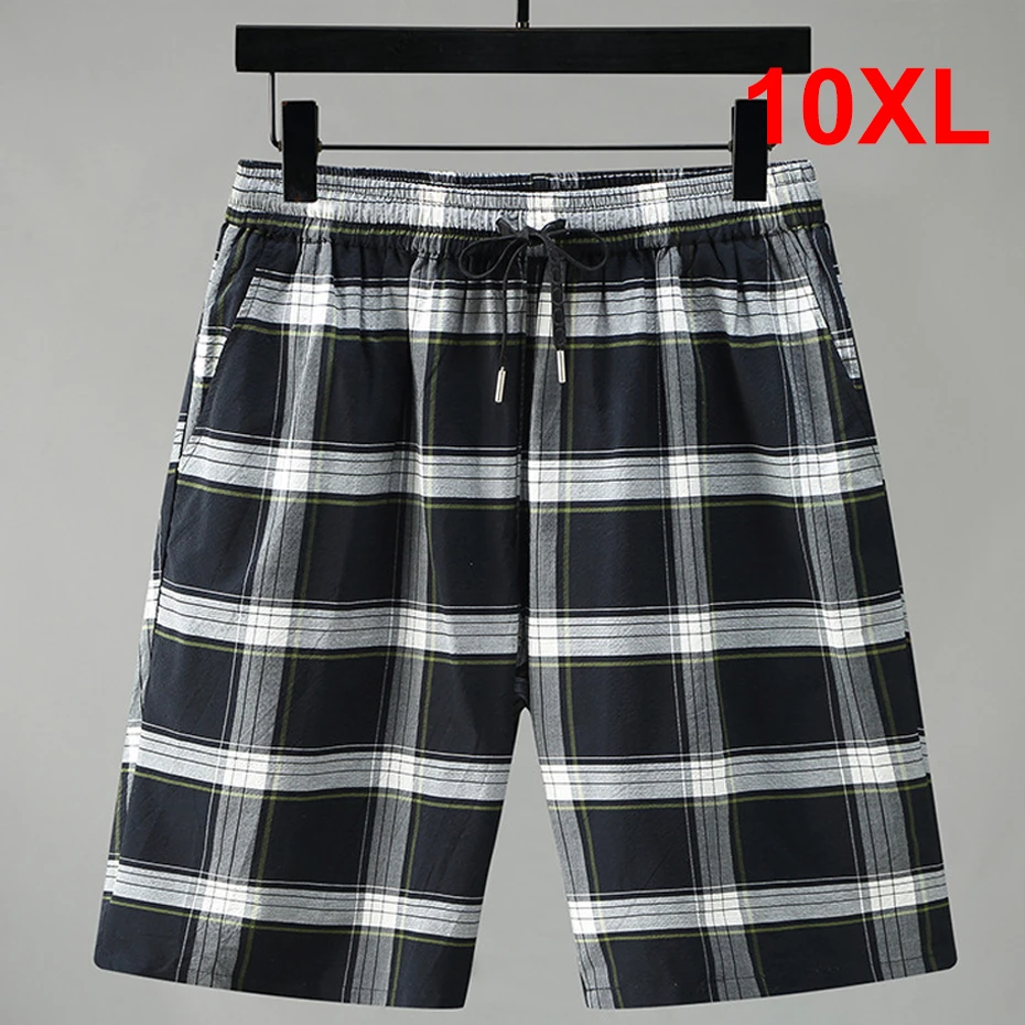 Summer Plaid Shorts Men Plus Size 10XL Beach Shorts Fashion Casual Plaid Short Pants Male Big Size Bottom