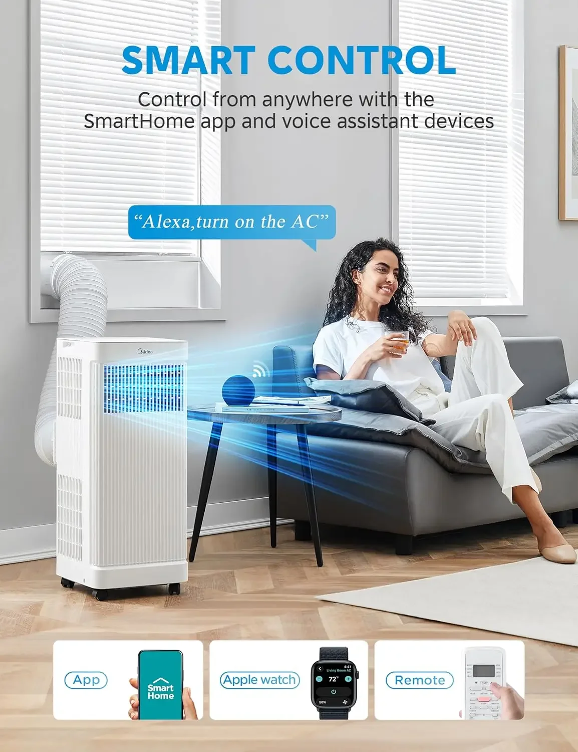 Portable Air Conditioner Smart Control, with Dehumidifier & Fan mode, Remote Control & Window Installation Kit Included