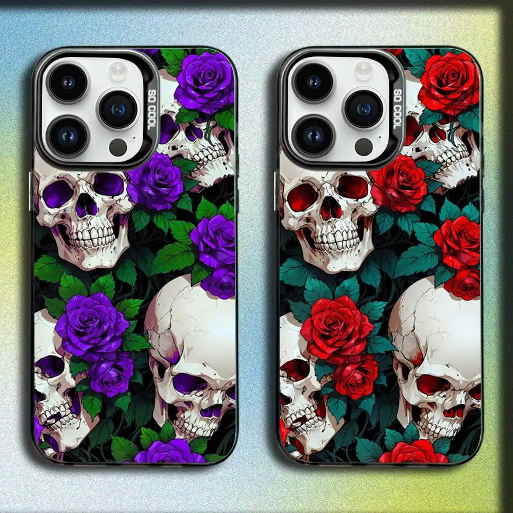 

Skull roses Phone Case For iPhone 17,16,15,14,13,12,11,Pro,Max,Plus,E,SE4,Air,Mini Black IMD Box