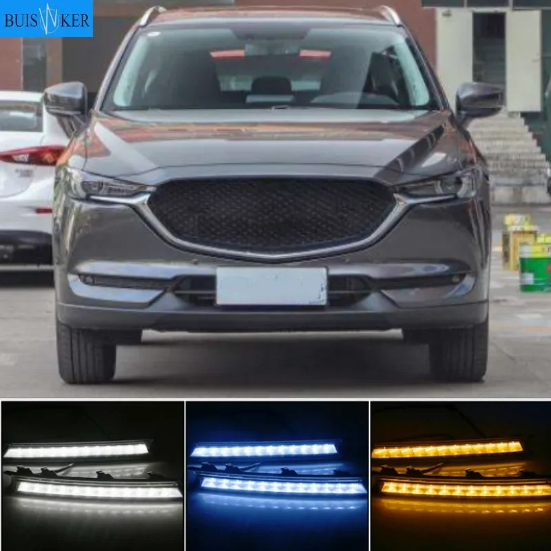 

2 pcs For Mazda CX-5 CX 5 2017 2018 12V LED DRL Daytime Running Light Fog Lamp Decoration with Flowing Turn Signal style Relay