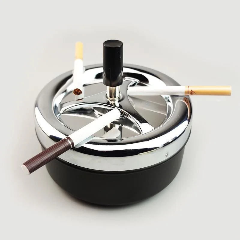 

2026 New Spinning Plain Ashtray C igarette Ash Tray For Home Office Hotel C igarette Ashtray Stainless Steel Press Rotating Lid