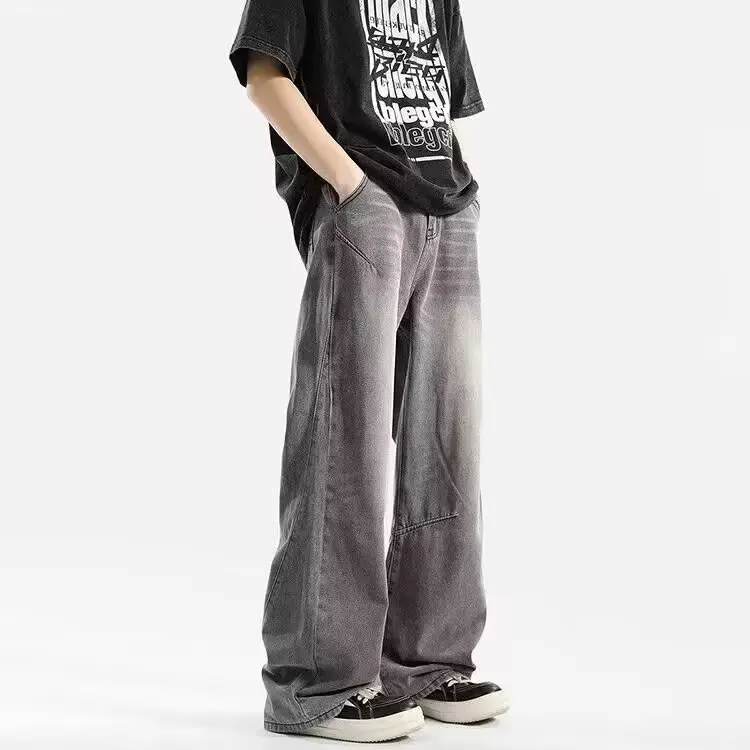 

Retro American ey Waed Loose Wide Leg Jeans Men Casual Versatile Comfortable Vintage Sle Straight Cut Jeans