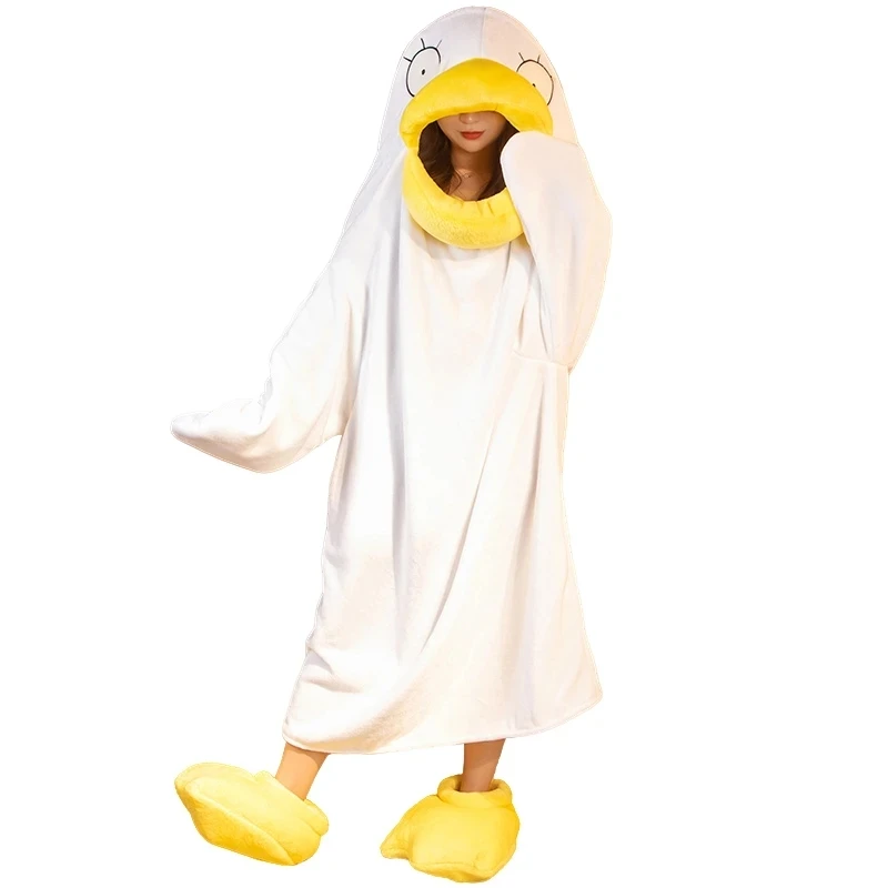 

CuteWinter Funny Cosplay Animie Gintama Elizabeth Duck Onesie Flannel Sleepwear Plush Nightwear Cartoon Duck Couple Home Clothes