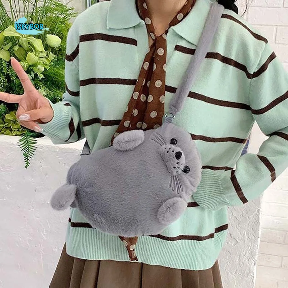 

Thickened Cute Seal Shoulder Pouch Soft Adjustable Straps Crossbody Bag Adorable Lightweight Cartoon Seal Handbag Students