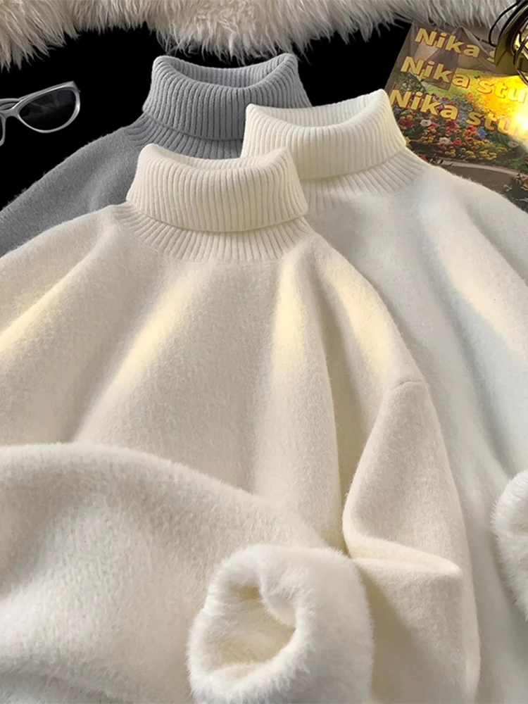 

Мужской свитер с высоким воротником, теплый, свободного кроя, вязаный, для экстремально холодной погоды, осень-зима, повседневный топ