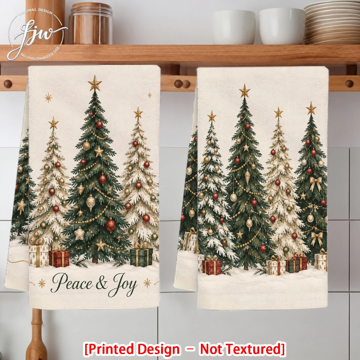 2pc Christmas Kitchen Towels Set, Vintage Xmas Tree Snowman Nutcracker Reindeer Holiday Dish Towels for Winter Home Decor