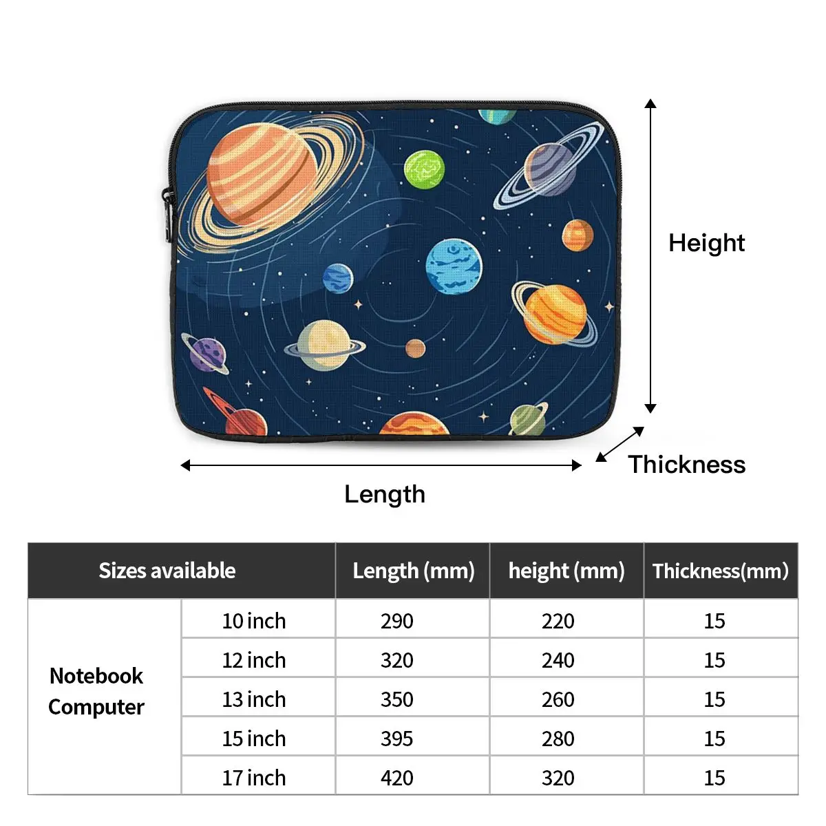 Solar System Space Planets Universe Notebook Laptop Bag Case Pouch Notebook Sleeve Cover Bag Tablet Shockproof Case Bag