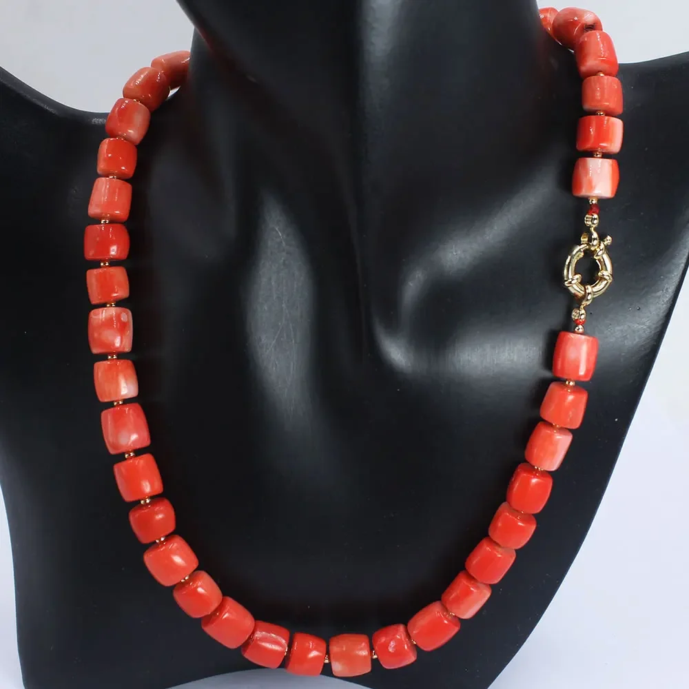 9-10mm Drum Column Orange Natural Sea Bamboo Coral Irregular Chokers Short Necklace for Mother\'s Day Jewelry Gift 18\