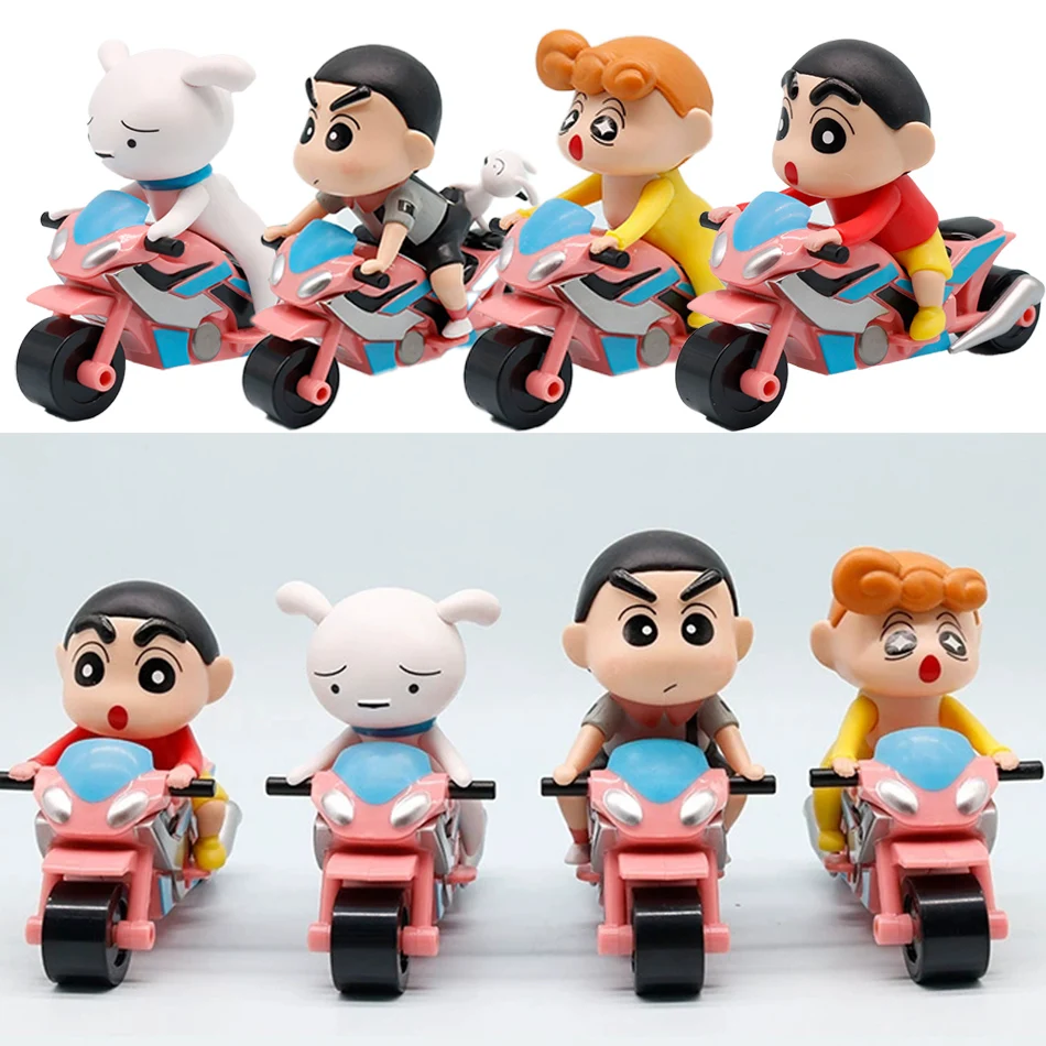 Kawaii 4 Stück Crayon Shin-chan Nohara Shiro Kreative Cartoon Anime Figur Fahrt Motorrad Modelle Niedliche Tisch Ornamente Geschenke