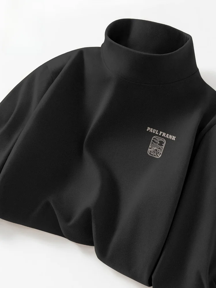 

Мужская теплая футболка с длинным рукавом, на флисовой подкладке, с высоким воротником, свободного кроя, с принтом, для осени и зимы