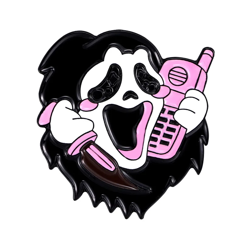 Call Me Enamel Pins What's Your Favorite Scary Movie Custom Brooches Lapel Badges Gothic Punk Skeleton Jewelry Gift for Friends1