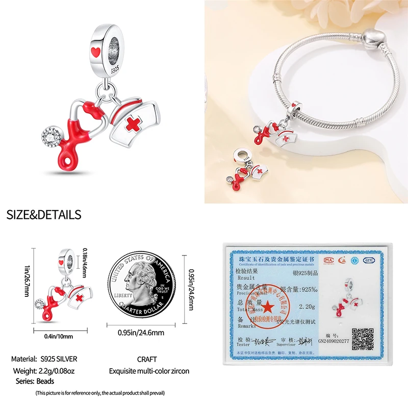 New 925 Sterling Silver Medical Kit Stethoscope Professional Series Charms Beads Fit Pan Original Bracelets DIY Jewelry Gifts